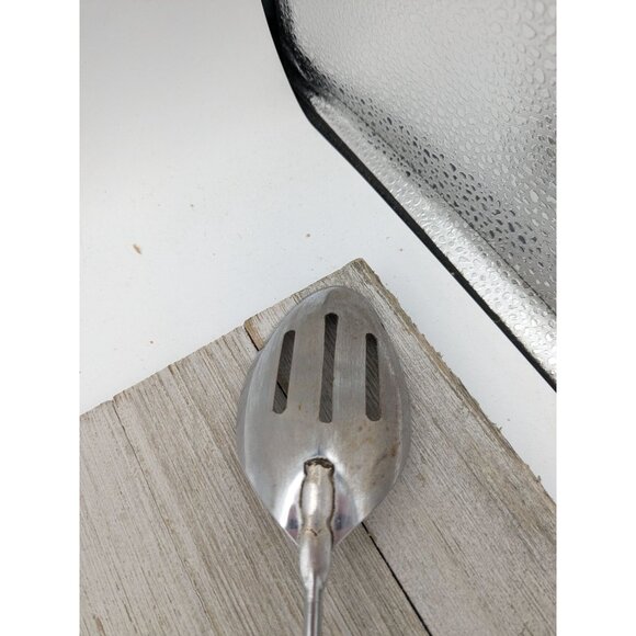 Vintage Ames 11" Slotted Serving Spoon #3 Black Handle Chrome Plated - Picture 5 of 10